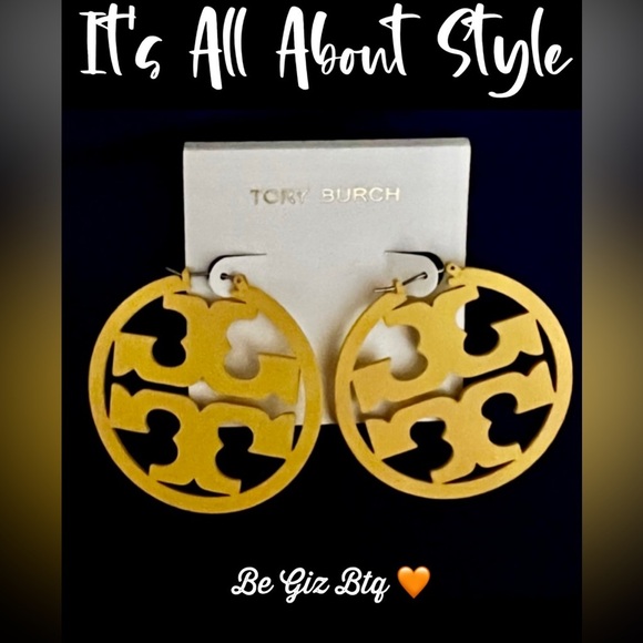 🆕Tory Burch Authentic Yellow Double T Matte Painted Large Hoop Earrings - Picture 1 of 11